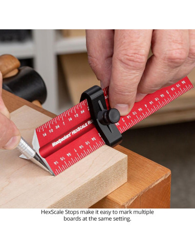 Regla HexScale Woodpeckers 12" (300mm) 6-en-1 con Tope