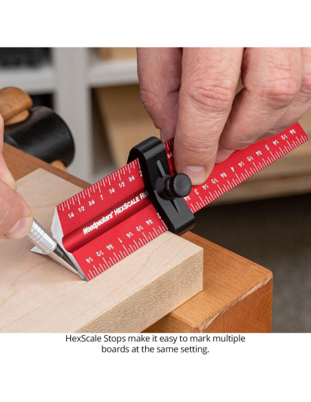 Regla HexScale Woodpeckers 12" (300mm) 6-en-1 con Tope