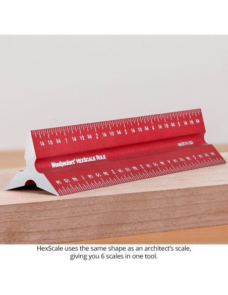 Regla HexScale Woodpeckers 12" (300mm) 6-en-1 con Tope