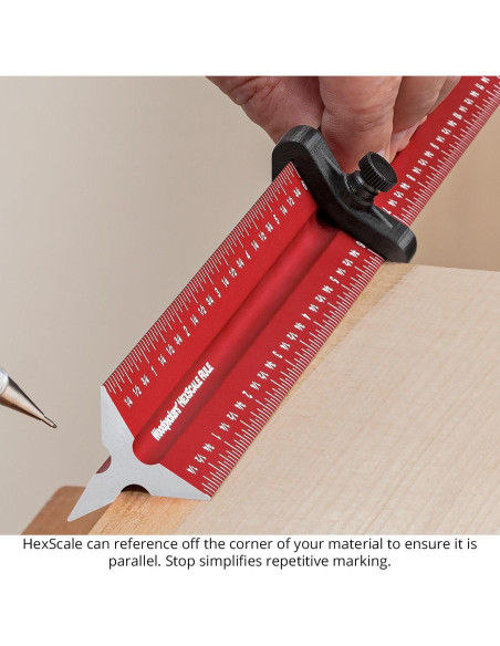 Regla HexScale Woodpeckers 12" (300mm) 6-en-1 con Tope