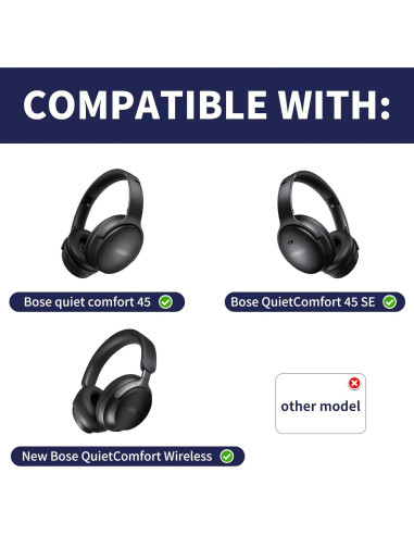 Almohadillas de Repuesto Damex para Auriculares Bose QC 45/45 SE - Espuma de Memoria Engrosada, Color Negro