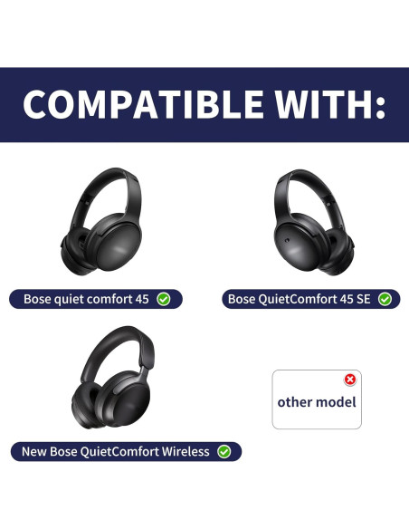 Almohadillas de Repuesto Damex para Auriculares Bose QC 45/45 SE - Espuma de Memoria Engrosada, Color Negro