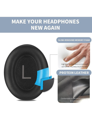 Almohadillas de Repuesto Damex para Auriculares Bose QC 45/45 SE - Espuma de Memoria Engrosada, Color Negro
