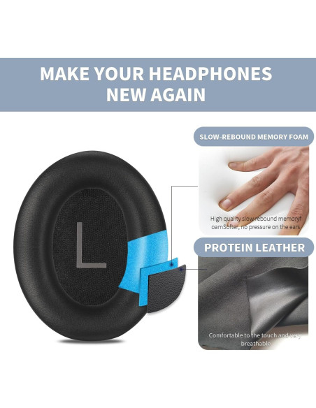 Almohadillas de Repuesto Damex para Auriculares Bose QC 45/45 SE - Espuma de Memoria Engrosada, Color Negro