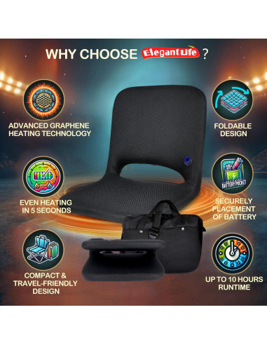 Asiento de Estadio Calentado ELEGANTLIFE - Plegable, 3 Niveles de Calor