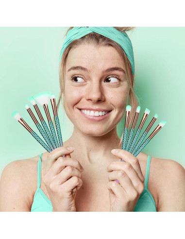 Juego de Pinceles de Maquillaje FULINJOY 10 Pcs Ojos Multicolor