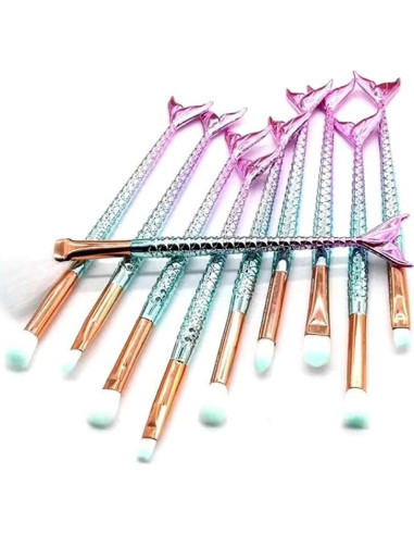 Juego de Pinceles de Maquillaje FULINJOY 10 Pcs Ojos Multicolor