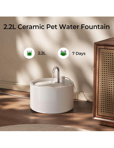 Fuente de Agua Cerámica Voluas 2.2L para Gatos con Filtro
