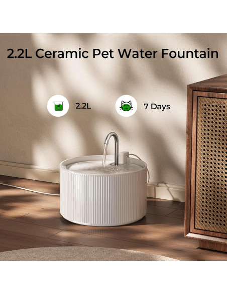 Fuente de Agua Cerámica Voluas 2.2L para Gatos con Filtro