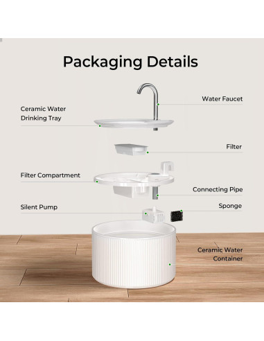 Fuente de Agua Cerámica Voluas 2.2L para Gatos con Filtro