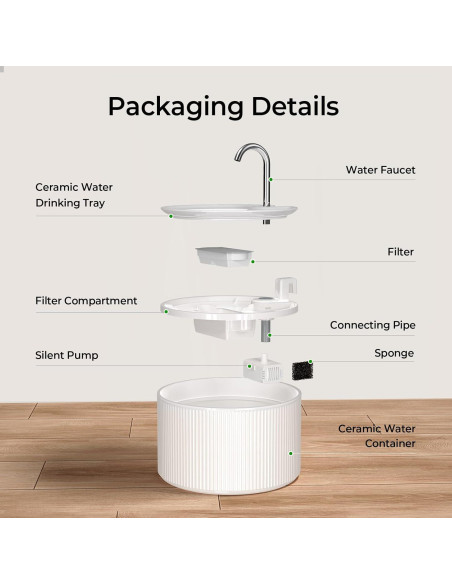 Fuente de Agua Cerámica Voluas 2.2L para Gatos con Filtro