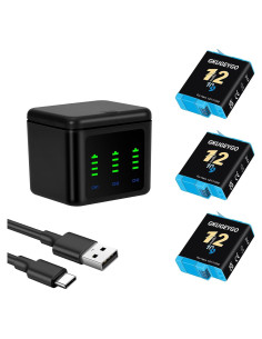 Paquete de 3 Baterías GKUGEYGO para GoPro Hero 12/11/10/9