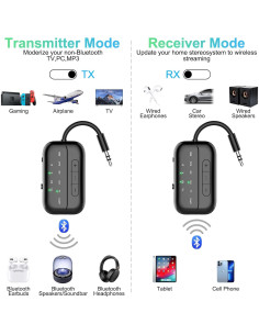 Transmisor Receptor Bluetooth 5.4 Beeitzie B101 2-en-1 AUX 2