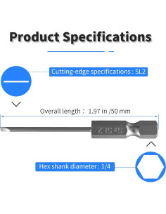 10 Puntas de Destornillador SL2 Magnéticas 50 mm FOCMKEAS 2