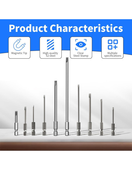 10 Puntas de Destornillador SL2 Magnéticas 50 mm FOCMKEAS