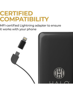 Batería Externa HALO 10,000 mAh con Carga Rápida y Cables Integrados - Plata 2