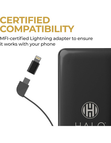 Batería Externa HALO 10,000 mAh con Carga Rápida y Cables Integrados - Plata