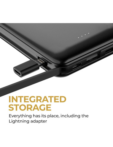 Batería Externa HALO 10,000 mAh con Carga Rápida y Cables Integrados - Plata