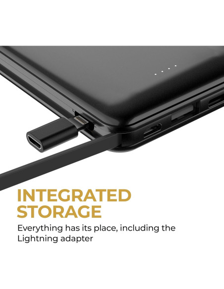 Batería Externa HALO 10,000 mAh con Carga Rápida y Cables Integrados - Plata