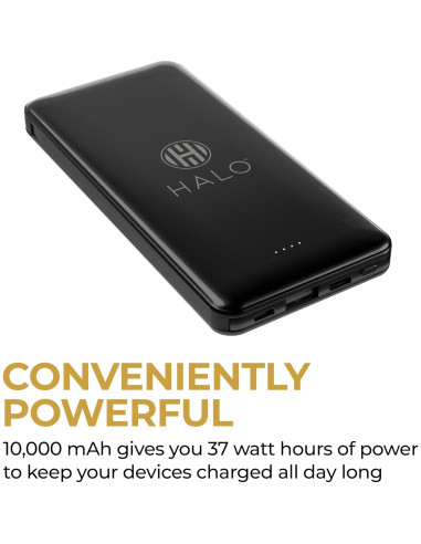 Batería Externa HALO 10,000 mAh con Carga Rápida y Cables Integrados - Plata