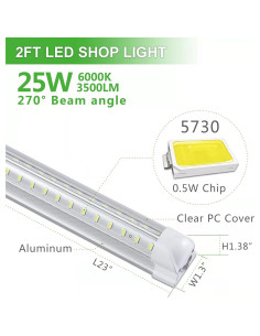 Luz de Taller LED 2FT 25W 3500LM 6000K Skymoat - 2 Paquete 2