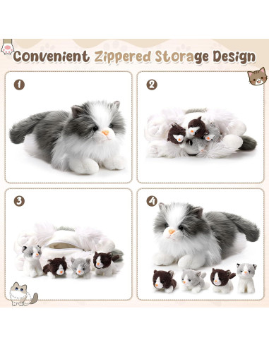 Set de Peluches Gato Ragdoll HyDren 5 Piezas Gris