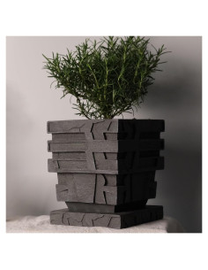 Maceta Cuadrada de Resina Forkai 13.5cm con Drenaje - Gris Oscuro