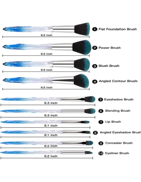 Set de 10 Pinceles de Maquillaje Yuwaku - Sintéticos Premium con Mango de Cristal Azul Set de 10 Pinceles de Maquillaje Yuwaku - Sintéticos Premium con Mango de Cristal Azul