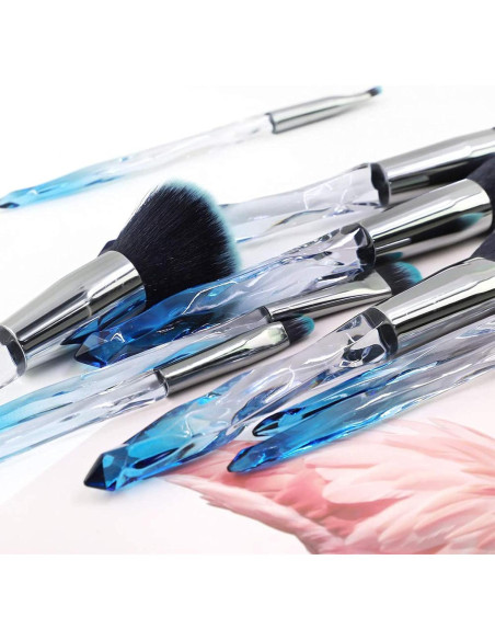 Set de 10 Pinceles de Maquillaje Yuwaku - Sintéticos Premium con Mango de Cristal Azul Set de 10 Pinceles de Maquillaje Yuwaku - Sintéticos Premium con Mango de Cristal Azul