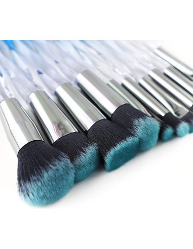 Set de 10 Pinceles de Maquillaje Yuwaku - Sintéticos Premium con Mango de Cristal Azul