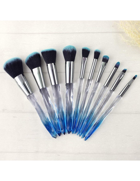 Set de 10 Pinceles de Maquillaje Yuwaku - Sintéticos Premium con Mango de Cristal Azul Set de 10 Pinceles de Maquillaje Yuwaku - Sintéticos Premium con Mango de Cristal Azul