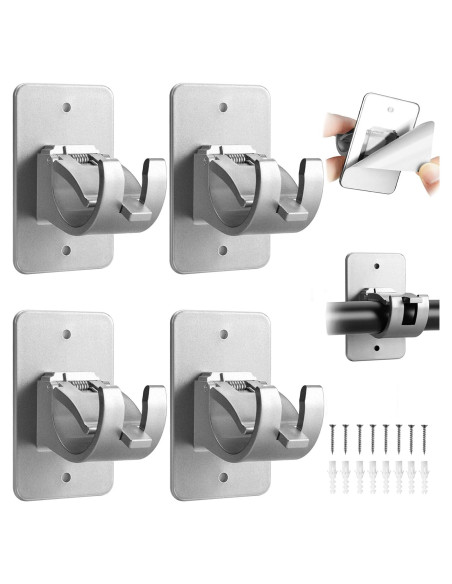 Soporte de Barra de Cortina Autoadhesivo Cadorasty 4 Pcs Plata