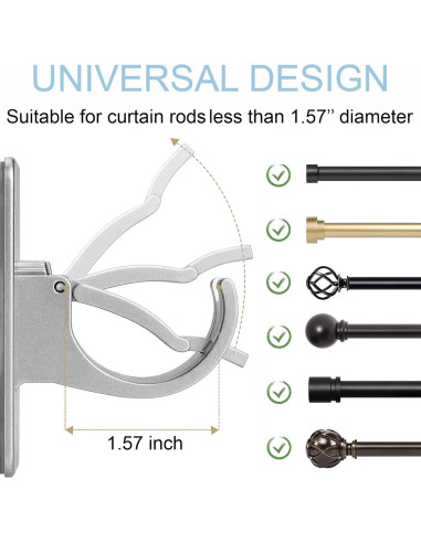 Soporte de Barra de Cortina Autoadhesivo Cadorasty 4 Pcs Plata