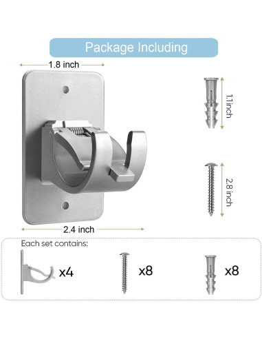 Soporte de Barra de Cortina Autoadhesivo Cadorasty 4 Pcs Plata