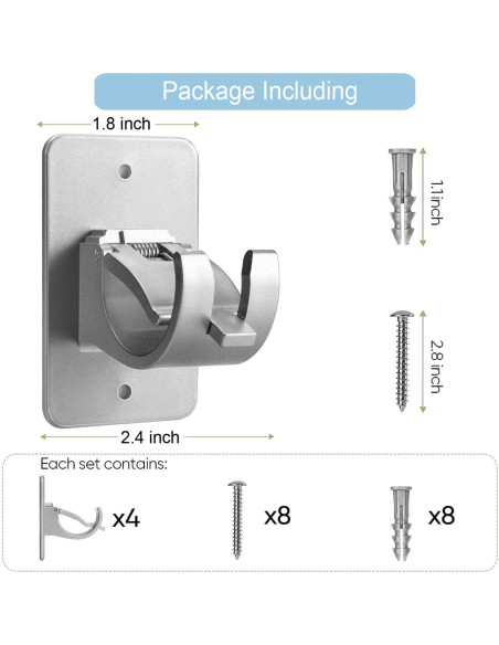Soporte de Barra de Cortina Autoadhesivo Cadorasty 4 Pcs Plata