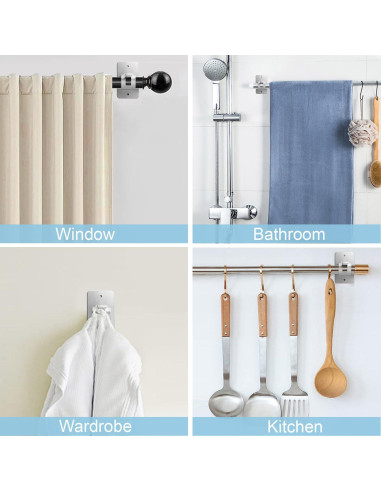 Soporte de Barra de Cortina Autoadhesivo Cadorasty 4 Pcs Plata