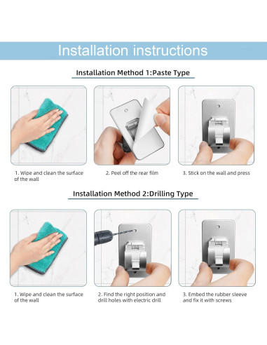 Soporte de Barra de Cortina Autoadhesivo Cadorasty 4 Pcs Plata