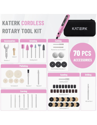 Kit de Herramienta Rotativa Inalámbrica Katerk 3.7V 70 Accesorios