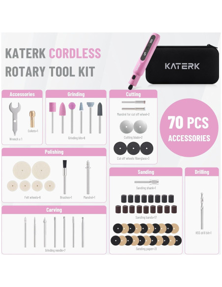 Kit de Herramienta Rotativa Inalámbrica Katerk 3.7V 70 Accesorios Kit de Herramienta Rotativa Inalámbrica Katerk 3.7V 70 Accesorios