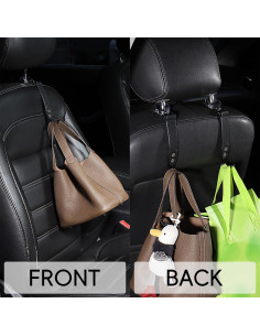 Ganchos para Bolsos de Auto Compuda - 2 Piezas de Cuero Negro 2