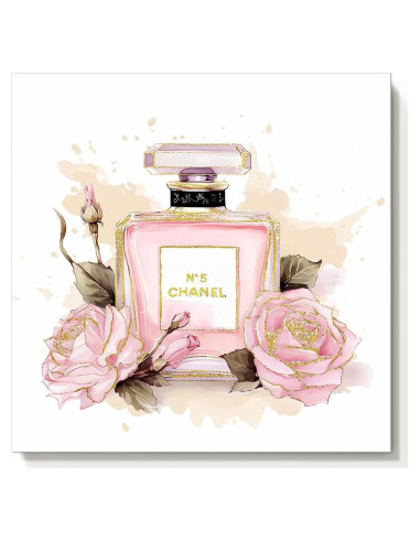 Arte de pared de lienzo Chanel 50.8x50.8 cm floral rosa