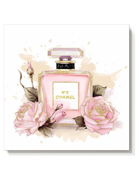Arte de pared de lienzo Chanel 50.8x50.8 cm floral rosa
