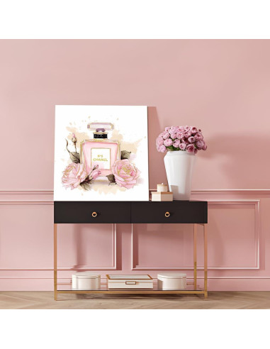 Arte de pared de lienzo Chanel 50.8x50.8 cm floral rosa