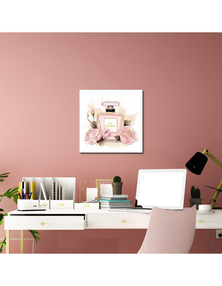 Arte de pared de lienzo Chanel 50.8x50.8 cm floral rosa