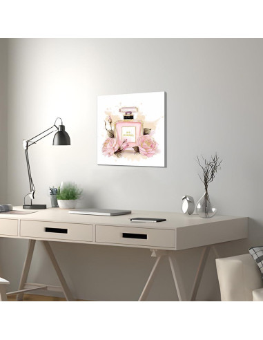 Arte de pared de lienzo Chanel 50.8x50.8 cm floral rosa