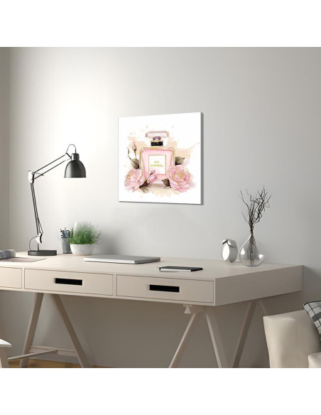 Arte de pared de lienzo Chanel 50.8x50.8 cm floral rosa