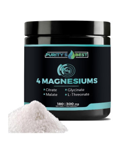 4 Magnesios Purity 300mg - Glicinato, Malato, L-Treonato, Citrato - 180 Cápsulas Veganas