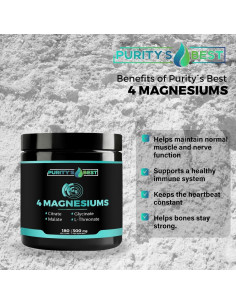 4 Magnesios Purity 300mg - Glicinato, Malato, L-Treonato, Citrato - 180 Cápsulas Veganas 2