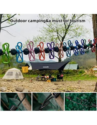 Cuerda de Ropa Portátil Sarmyarc 3.66m con 12 Pinzas