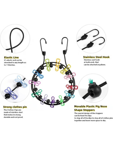 Cuerda de Ropa Portátil Sarmyarc 3.66m con 12 Pinzas